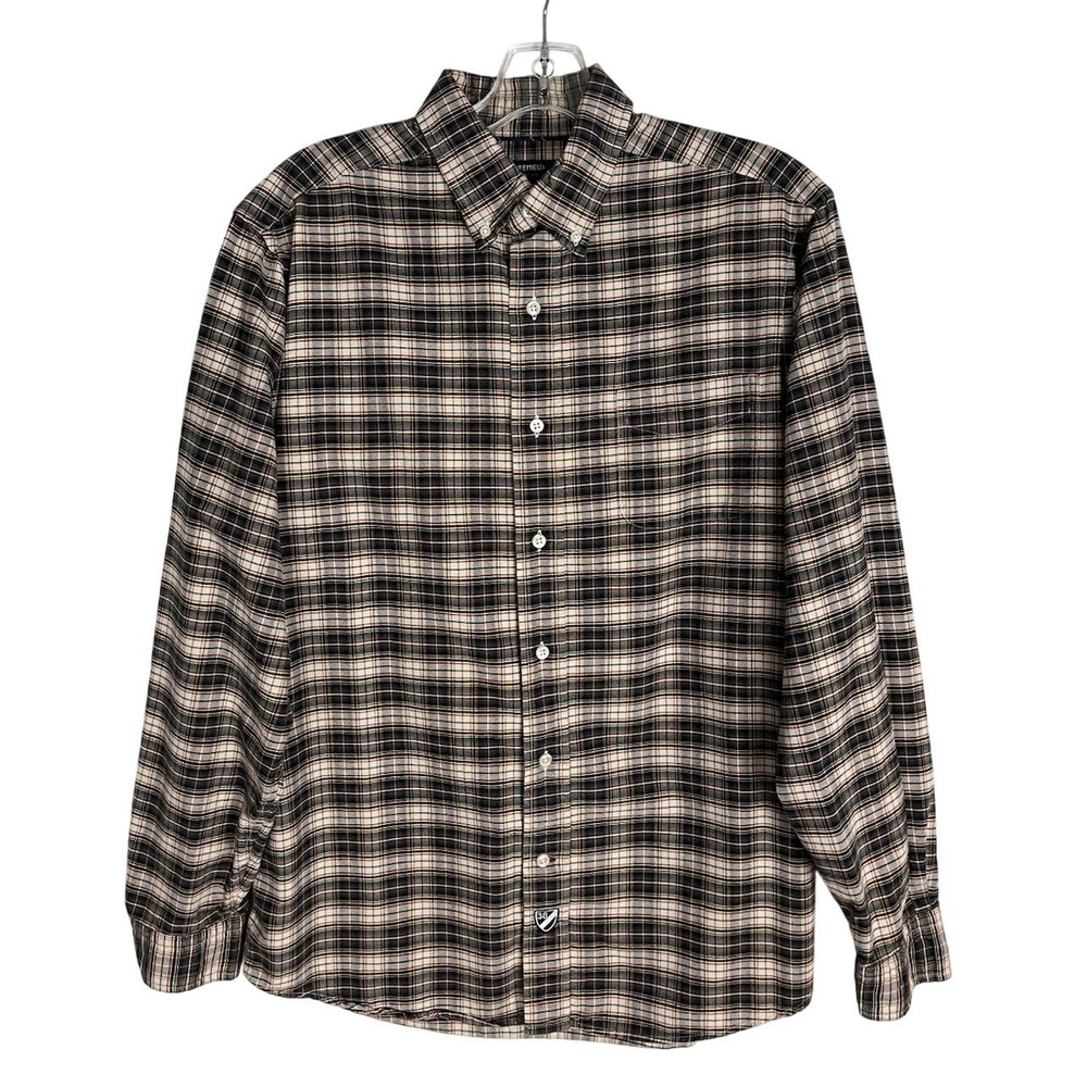 Cremieux Classics Mens Thick Shirt Button Down Plaid Cotton Size M Blue Beige